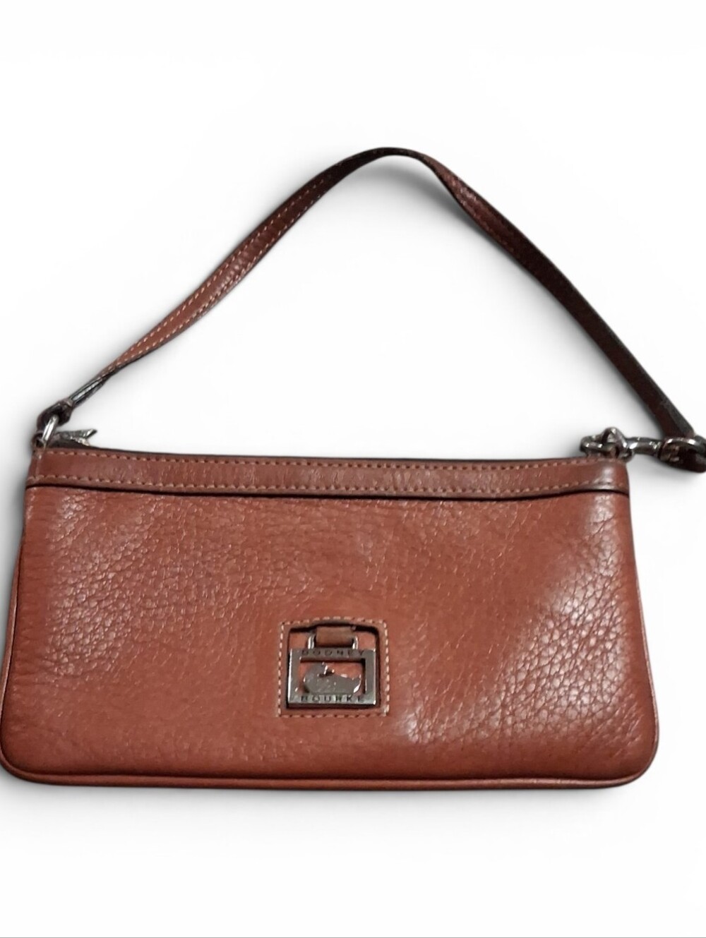 Dooney & Bourke Womens Vintage Brown Pebbled Leather Wristlet